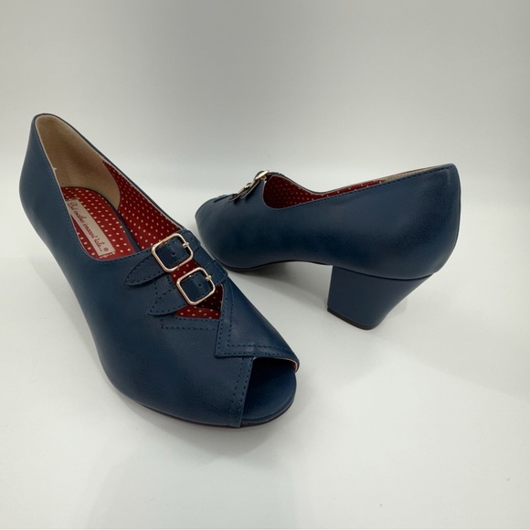 BAIT Footwear Blue Peep Toe Double Buckle Heels Size 10 - Picture 13 of 13